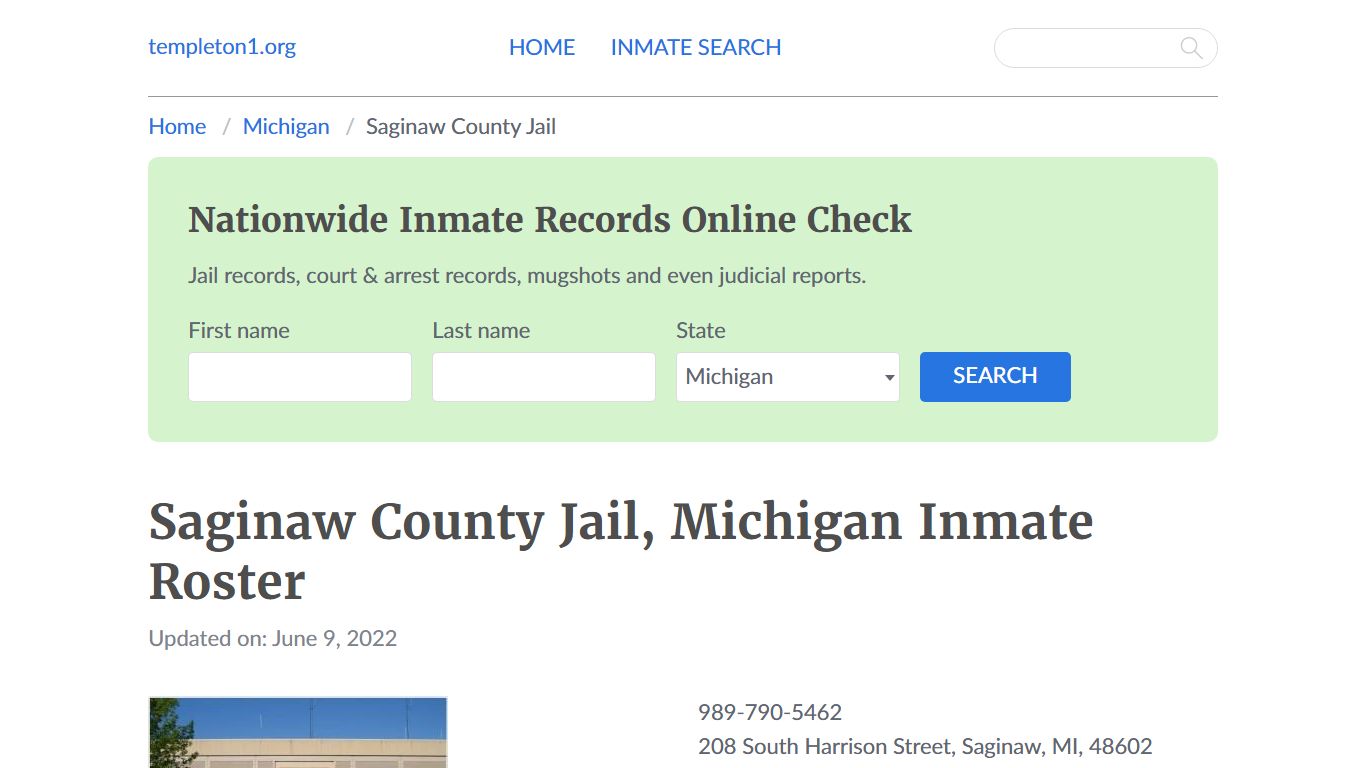 Saginaw County Jail, Michigan Inmate Booking