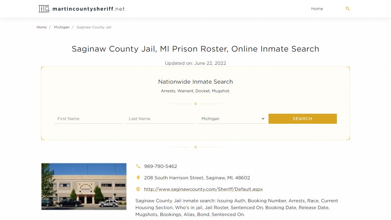 Saginaw County Jail, MI Prison Roster, Online Inmate Search