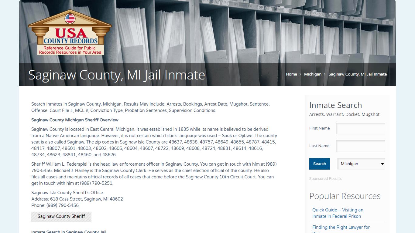 Saginaw County, MI Jail Inmate | Name Search